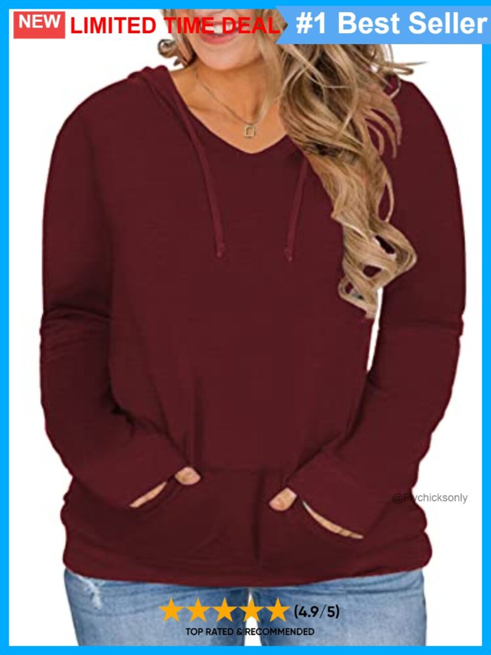 Plus Size V Neck Hooded Pullover Sweatshirt with Kangaroo Pocket